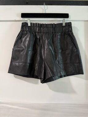 High-Waist Black Faux Leather Women's Shorts